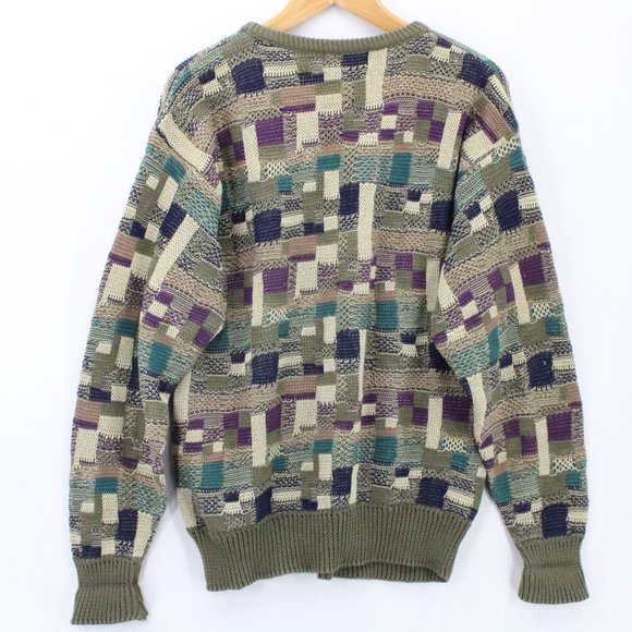 Vintage Bellagio Sweater Mens Brown Pullover Geometric Pattern Knit Italy 90s - Picture 8 of 10